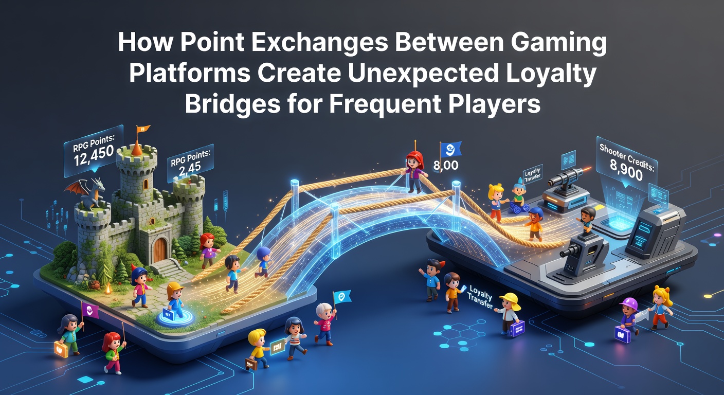 Illustration of interconnected gaming platforms showing loyalty points transferring between casino apps and video game ecosystems in a digital network