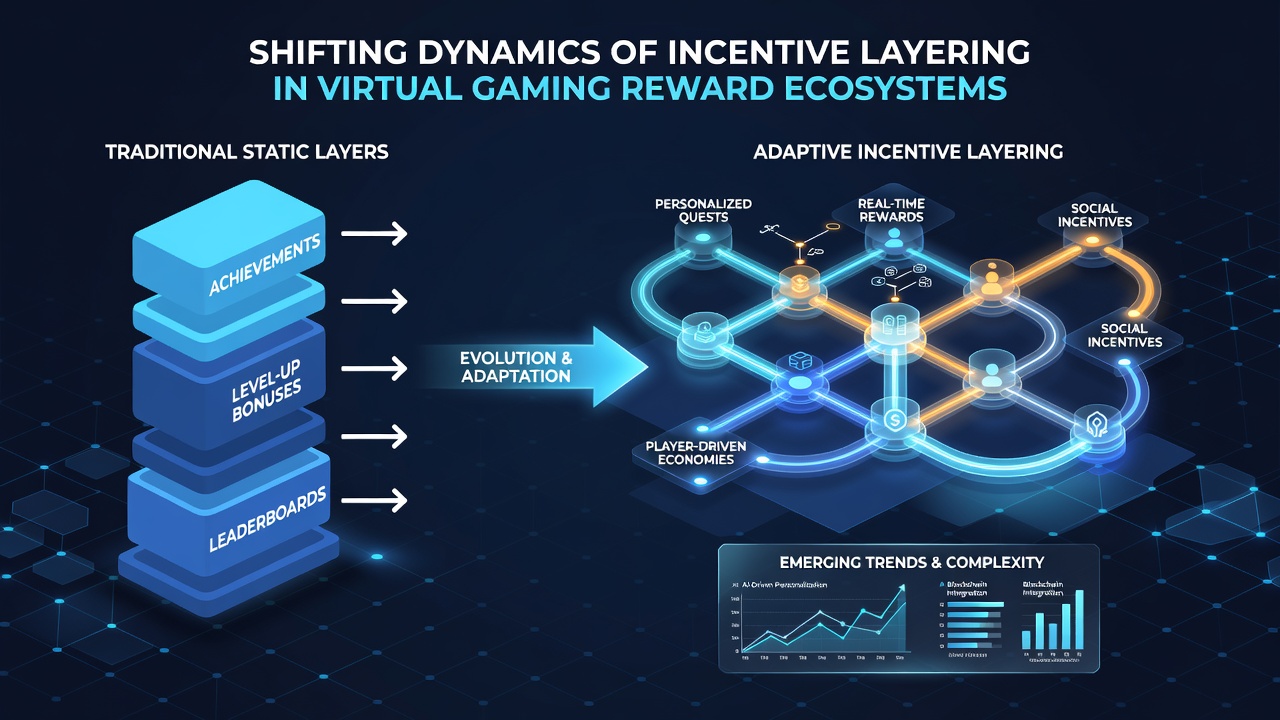 Diagram illustrating interconnections between different incentive layers and player progression paths in virtual environments