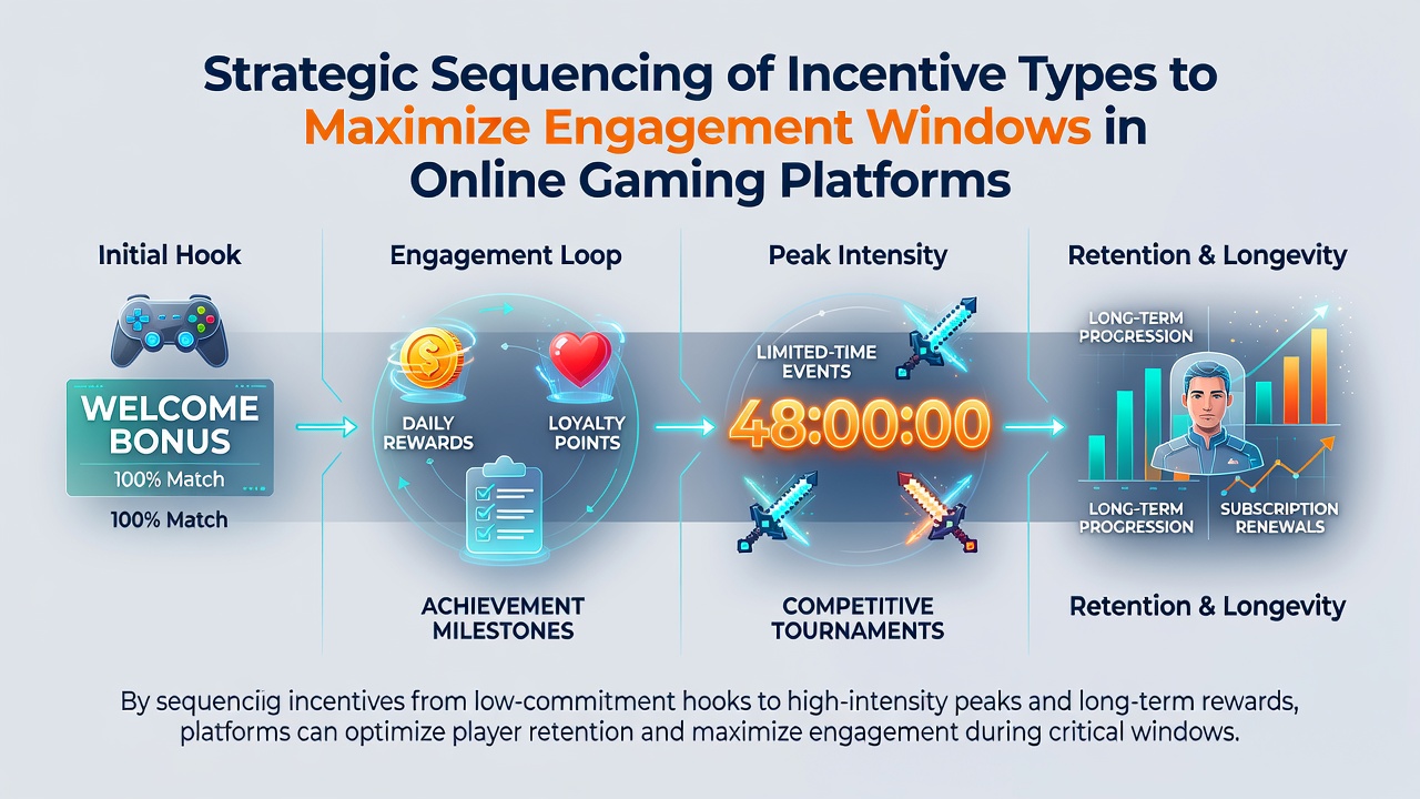 Player engagement timeline illustrating sequenced incentives across multiple gaming sessions