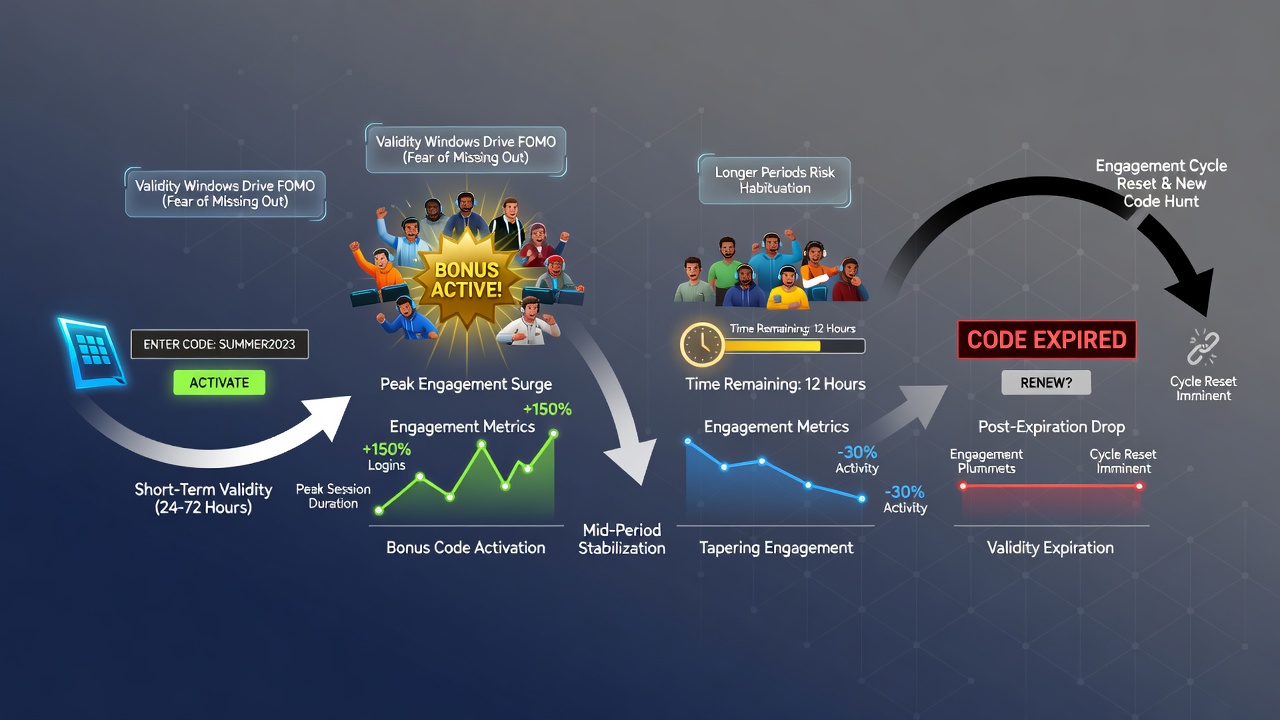 Chart displaying engagement curve shifts before and after bonus code expiration dates across multiple weeks