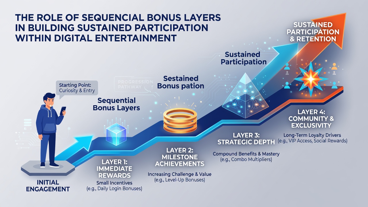Analytics dashboard displaying user progression through sequential bonus layers with retention curves and engagement heatmaps